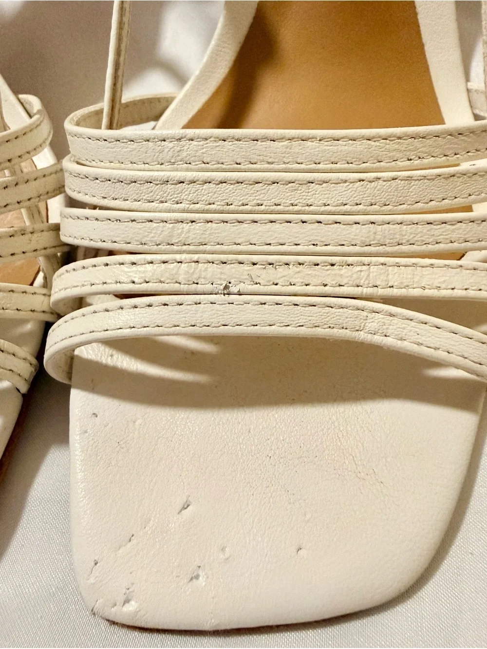 Reformation Ivory Strappy Square-Toe Heeled Sandals Size 6 -FLAWED